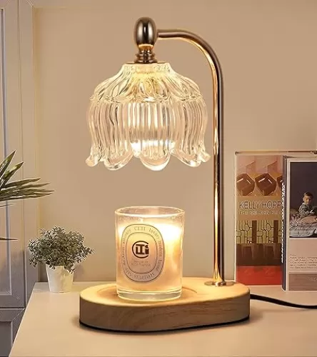 Candle Warmer Lamp with Timer and Dimmer, Electric Gold Light Gifts for Women Melt Wax Warmer Lamp with 2 Bulbs for Candle Jars House Warming New Home Decor Bedroom