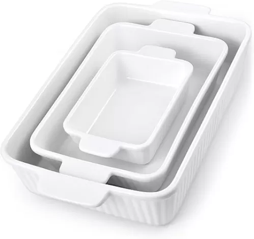 Casserole Dishes for Oven, Ceramic Baking Dish Set with Handles, Porcelain Rectangular Lasagna Pan Deep of 3, Oven-Safe Bakeware Sets for Cooking, Kitchen, Holiday Gifts (15.5", 12.2", 8.3")