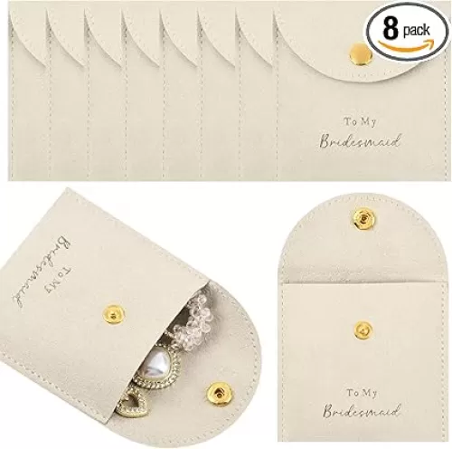 CEELGON Jewelry Bags Bridesmaid Gifts Set of 8 Velvet Small Jewelry Pouch with Button Bracelet Earring Necklace Packaging Bridesmaid Proposal Gift Bags Bridal Party Favors Gifts (Beige)