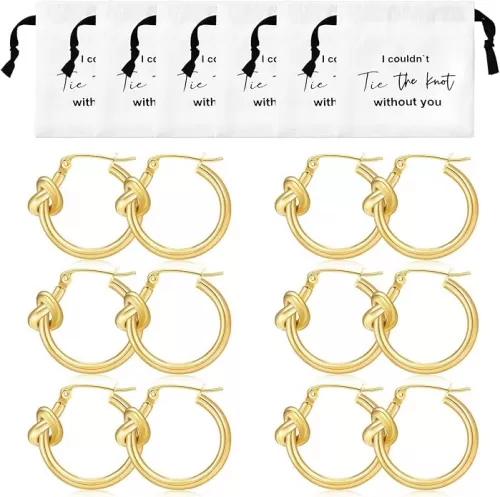 CEELGON Tie the Knot Gold Hoop Earrings Bridesmaid Gifts with Cotton Drawstring Gift Bag Bridesmaid Jewelry Gift Box Bridesmaid Proposal Gift Bridal Party Favors