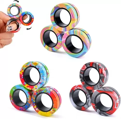 Cevioce 9Pcs Magnetic Rings Fidget Toy Set, ADHD Anxiety Magnetic Fidget Toys Adults Fidget Spinner Rings for Relief, Christmas Stocking Stuffers Gifts for 8+ Year Old Teen Boy Adults