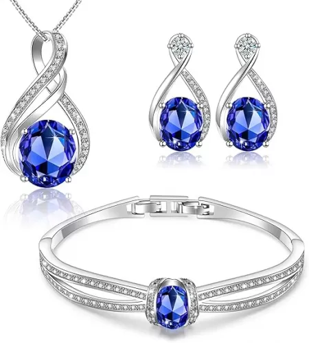 Charming Crystal Jewelry Sets For Women 18K White Gold Plating Bracelet Necklace And Earrings Sets For Wife Girlfriend Or Mothers Idea Gift For Mother