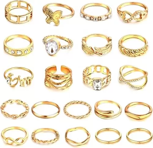 CHICUTIE Gold Knuckle Rings Set For Women Stackable Joint Finger Midi Rings Dainty Cubic Crystal Zirconia Simple Hollow Twist Cute Rings Pack Jewelry Gift