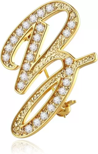 Cicy Bell A-Z Initial 26 Letter Brooch Pins 18k Gold Plated Cubic Zirconia Breastpin Name Personalized Gifts for Women Men