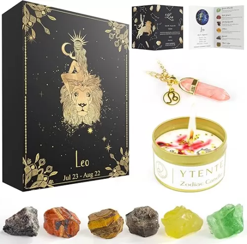 Crystals Healing Stone Gift Set, Soy Wax Zodiac Sign Scented Candles, Crystals Healing Stones Gift Set with Horoscope Crystal Necklace for Women Sister Daughter Birthday Valentine Gifts
