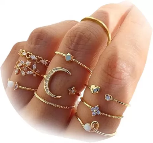 Dcfywl731 Gold Knuckle Rings Set for Women Gifts Trendy Stuff Boho Retro Stackable Star Moon Heart Rings Cute Stuff Jewelry Christmas Gifts Stocking Stuffers