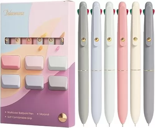 Ddaowanx Multicolor Pens, 4-in-1 Colored Ballpoint Pen 0.5mm Fine Point Smooth Writing, Nurse Accessories for Work, Gifts for Teen Girls, 6-Count