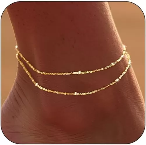 DEARMAY Dainty Layered Gold Ankle Bracelets for Women, Waterproof 14K Gold Plated Link Chain Anklets Non Tarnish Set Pack Summer Beach Jewelry Gift