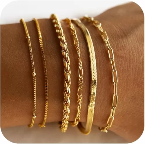 DEARMAY Dainty Silver Bracelets for Women Trendy, 925 Sterling Silver Jewelry Set for Women Bracelets for Women Paperclip Box Herringbone Figaro Rope Chain Bracelet Fashion Pack Gifts for Women