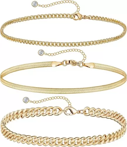 DEARMAY Gold Ankle Bracelets Set for Women Waterproof, 14K Gold Anklets for Women Cuban Link Layered Pack Jewelry Gift