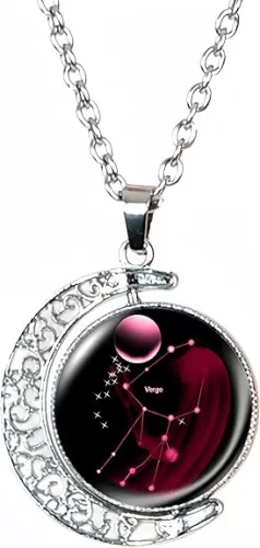 DEQIYIJI Zodiac Necklace Jewelry Birthday Gifts Astrology 12 Constellation Horoscope Sign Galaxy Crescent Half Moon Pendant Necklace