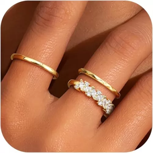 Dochais Stackable Gold Rings for Women, Non Tarnish Dainty Cubic Zirconia Boho Rings, 14K Gold Filled Wedding Band Rings Set, Trendy Pinky Statement Thumb Stacking Rings Jewelry Gift Size 5-10