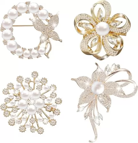 Ecally 4 Pcs Brooches and Pins for Women Crystal Pearl Brooch for Wedding Grad Teacher Appreciation Gift