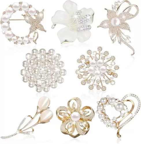 Ecally 8 Pcs Brooches and Pins for Women Pearl Rhinestone Flower Pins Heart Brooch Gift for Women Bridal Wedding Dress Bouquet