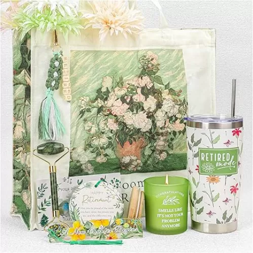 Elysirise Retirement Gift for Woman 2025, Nature-Themed Funny Happy Retirement Basket for Teacher Nurse Boss Coworker Friends Mom with 20 oz Tumbler Canvas Tote Bag