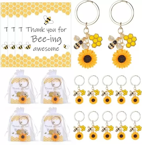 Employee Appreciation Gift Thank You Cards Cute Bee Sunflower Keychain Inspirational Gifts for Coworker