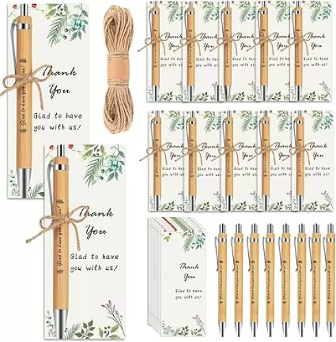 Employee Appreciation Gifts, 40 Set Ballpoint Pens with Thank You Bookmark Cards, Back to School Gifts for Teacher Student, Appreciation Gifts for Coworkers Wood Bamboo Pen Party Supplies