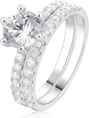 Eternity Infinity 1.5ct Round Cut Cubic Zirconia Solitaire Wedding Engagement Ring Promise Ring Bridal Sets Anniversary 925 Sterling Silver