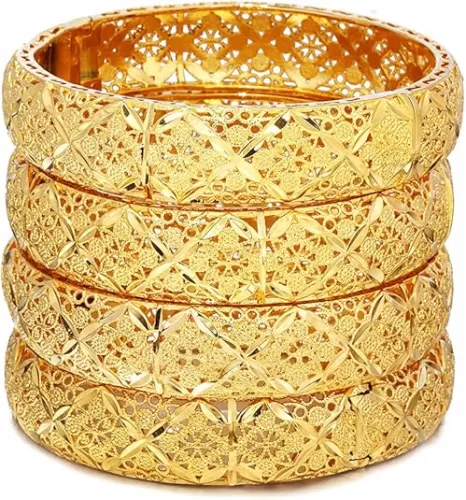 Ethlyn Birthday Gifts for her Gold Color Bangles Bracelet Jewelry for Mothers Day Valentines Anniversary Mom Wife Girlfriend （4pcs/lot）