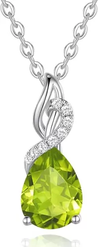 FANCIME 14K Solid White Gold Teardrop Pendant with Diamond Birthstone Necklace Birthday Gifts for Mom Women, Sterling Silver Chain 16" + 2" Extender