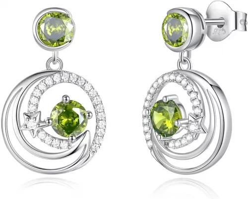 FANCIME Dangle Drop Earrings 925 Sterling Silver Moon Star Round Gemstone Birthstone Jewelry Birthday Christmas Gifts for Her Women