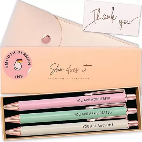 Fancy Pen Set For Women - Inspirational Nice Teacher Pens | Pretty Motivational Thank You Gifts | Cute Positive Work, Office, Promotion, Coworkers, Intern, Gratitude & Job Motivation Gift