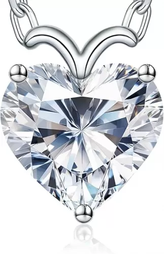ForeverLove Heart Necklaces for Women, 4-2 Carats Heartshap Moissanite, Silver Pendant Jewelry, Anniversary Birthday Gifts for Wife, Girlfriend, Daughter, Mom