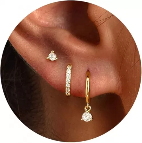 Freekiss 3 Pairs Silver Hoop Earrings Set: Dainty Stud Earrings Trendy Small 925 Sterling Silver Plated Hypoallergenic CZ Dangle Cartilage Huggie Earrings for Women Silver Jewelry for Women