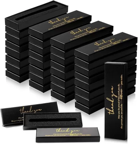 Fulmoon 24 Pcs Inspirational Pen Boxes Empty Thank You Pen Boxes for Ballpoint Jewelry Display Motivational Quote Cases Appreciation Gifts for Employee Teacher Coworker Office Team(Black)