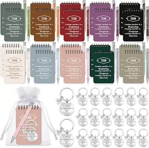 Fulmoon 80 Pcs Employee Appreciation Gifts Set Include Notepad Pen Thank You Keychain Organza Bag, Going Away Retirement Birthday Christmas Team Gift for Member Coworker Staff (Multicolor)