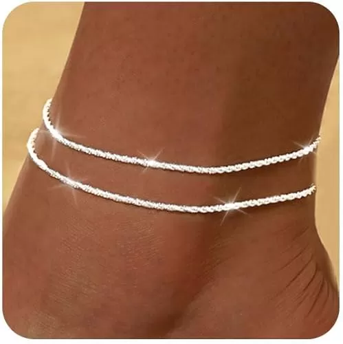 FUNEIA Gold Silver Ankle Bracelets for Women Waterproof 14K Gold Plated Anklets for Women Non Tarnish Dainty Layered Beaded Heart Anklet Set Summer Beach Foot Chain Jewelry Gifts Trendy Stuff