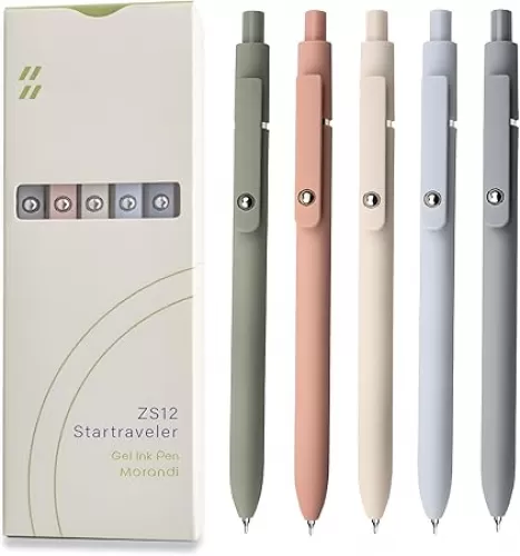 Gel Pens, 5 Pcs 0.5mm Black Ink Pens Fine Point Smooth Writing Pens, High-End Series Pens for Journaling Note Taking, Cute Office School Supplies Gifts for Women Men (Morandi)