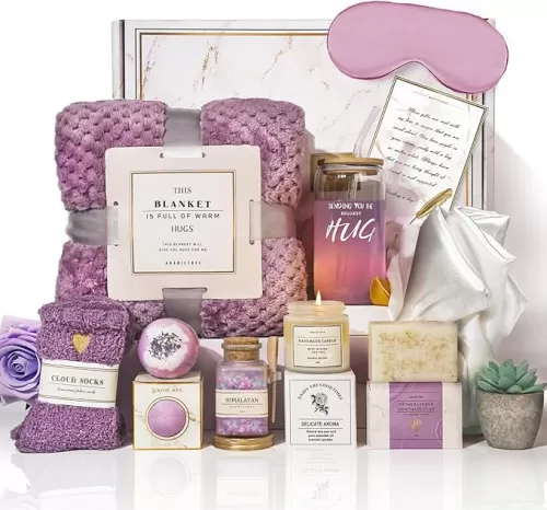 Gift Baskets For Women, 12PC Birthday Gifts, Thinking Of you Gifts for Women, Care Package, Grief, Sympathy, thank you, Condolences (Purple)