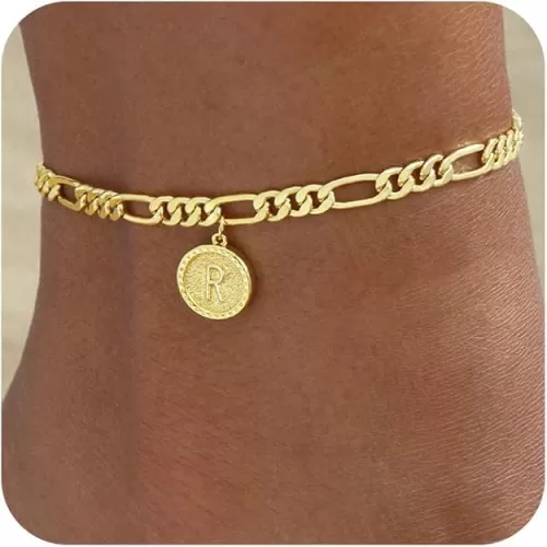 Gold Ankle Bracelets for women, 14k Gold Plated Waterproof lightweight Figaro Chain Initial Anklets for Women Ankle Bracelets Set Dainty Trendy Jewelry Gift for Women