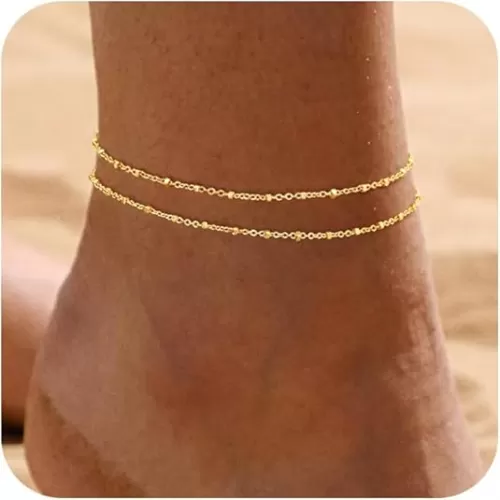 Gold Ankle Bracelets for women, 14k Gold/Silver Plated Waterproof Layered lightweight Cuban Link Figaro Chain Heart anklet butterfly anklet Pearl Ankle Bracelets Set Gold Anklets for women Trendy Jewelry Gift for Women