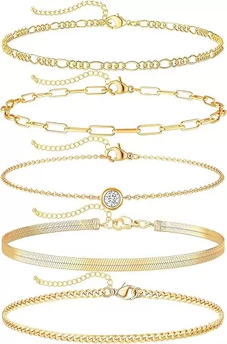 Gold Ankle Bracelets for Women Anklets 14K Plated Waterproof Boho Bead Adjustable Anklet Hawaiian Summer Foot Jewelry Women Beach Fashion Gifts