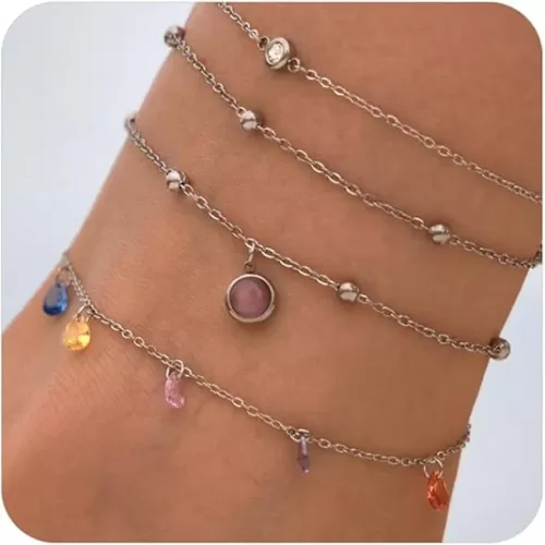 Gold Ankle Bracelets for Women Waterproof Dainty Gold Charm Link Chain Anklets Set for Women CZ Evil Eye Star Pearl Beaded Adjustable Anklets Beach Foot Jewelry Gifts