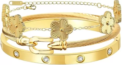 Gold Bangle Bracelets for Women Personalized Cubic Zirconia Love Bracelets 18K Gold Plated Bangles Bracelets Gifts for Her