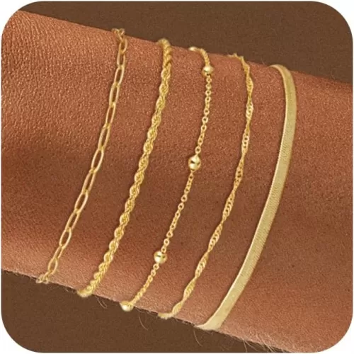 Gold Bracelets for Women Dainty Stackable 14K Gold/Silver Plated Bracelet Stack Set Trendy Waterproof Paperclip Chain Bracelets for Women Jewelry Gift