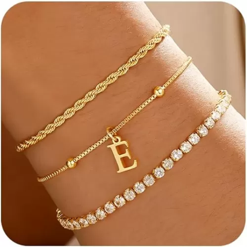 Gold Bracelets for Women Girls - Dainty Gold Bracelet Stack Jewelry Set Personalized Initial Bracelets Cute Stackable Rope Box Chain Tennis Bracelets Gifts for Women Teen Girl Gifts