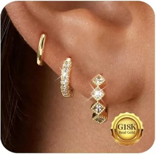 Gold Hoop Earrings for Women Trendy，14K Gold Plated Chunky Huggie Earrings Dangling，CZ U Shape Paperclip Earrings Jewelry Gifts for Women Hypoallergenic