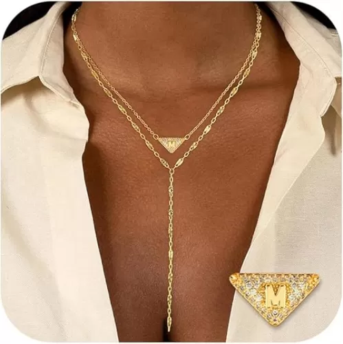 Gold Initial Necklaces for Women, 14K Gold Plated Y-Shaped Choker Necklace Trendy Non Tarnish Letter A-Z Pendant Layered Necklaces Jewelry for Women Ser Gift