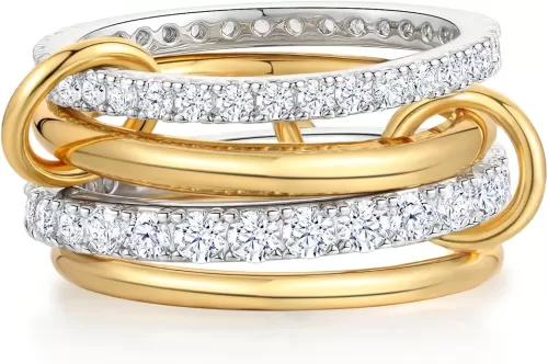 Gold Silver Rings for Women Non Tarnish 18K Gold Plated Stackable Rings Dainty Cubic Zirconia Statement Rings Wedding Band Thumb Ring Mixed Metals Stacking Rings Set Size 5-10 Jewelry Gifts