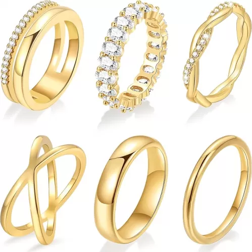 Gold Stackable Rings Set for Women, 14k Gold Plated Stacking CZ Thumb Rings Non Tarnish, Dainty Gold Knuckle Chunky Rings for Gift Size 5/6/7/8/9/10