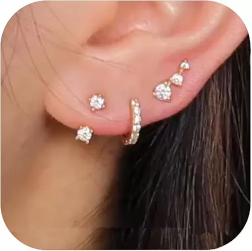 Gold/Silver Earrings for Women Trendy Jacket Studs Earrings Stack 14k Gold Plated Small Hoop Huggie Earring Sets for Multiple Piercing Everyday Ear Cartilage Earring - Gold Jewelry Gifts For Women