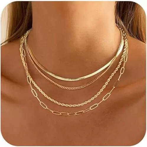 Gold/Silver Necklaces Stack For Women, 14K Gold/Sterling Silver Plated Simple Layered Choker Necklaces For Women, Stackable Multilayer Pearl Cross Disc Circle Pendant Cuban Herringbone Snake Paperclip Chain Necklaces Set Jewelry Gift for Women