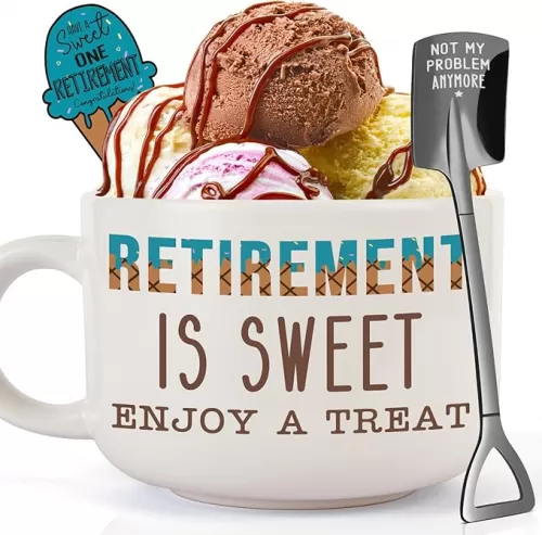 Great Retirement Gifts for Women Men, Retirement Ice Cream Bowl with Scoop Set Gifts - Cool Retired Gift for Best Friends Coworkers Boss Nurse Teachers