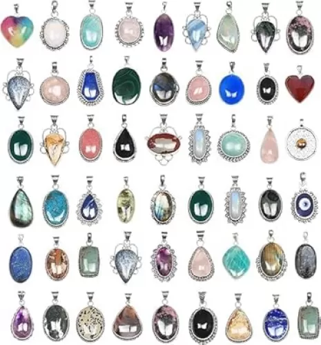 Handmade 10 Pcs Gemstone & Crystal Pendant Set for Necklaces, Silver Plated Pendant Necklaces, Gift for Women