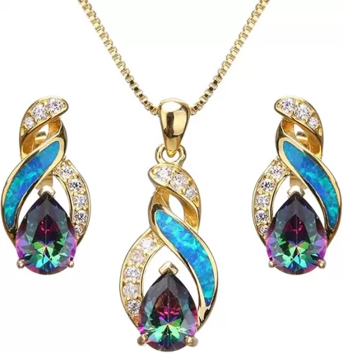 Hermosa Jewelry Sets Australian Created Opal Necklace Earrings Mother