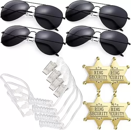 Hiceeden 12 Pcs Ring Security Wedding Ring Bearer Gifts, Police Spy Accessory, Include Sunglasses, Ring Security Badges, EarPiece Cosplay